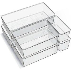 6 Pack Clear Plastic Drawer Organizer Trays Acrylic Storage Bins Kitchen Bathroo